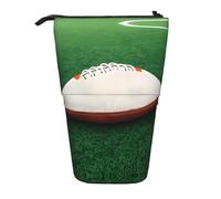 White Rugby Ball Expandable Stand Pencil Pouch, Multi-Design Oxford Fabric, Adjustable Height, Multi-Use Cosmetic Bag