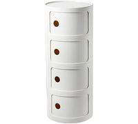 White Runder Nachttisch with Drawers Side Table 2/3/4 Tier Plastic Storage Cabinet Sliding Door Corner Nightstand for Bedroom Living Room & Bathroom