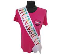 White Runner Up Competition Sash - Beautiful White Satin Ribbon with Rainbow Holographic Glitter Lettering - 2nd Place - Second Place