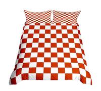 White Rust Red Checkered Bedding Set Buffalo Plaid Grid Comforter Cover Single,Checkerboard Duvet Cover For Kids Adults Men Women Aesthetics Gingham Quilt Cover Modern Room Decor