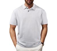 (White, S) 2025 Summer New Men's Casual Polo Shirt Striped Turn-down Collar Short Sleeve European Size T-shirt