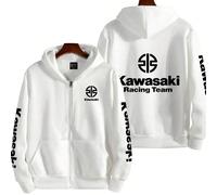 (WHITE, S) Kawasaki Logo Racing Motorcycle Team Men Zip Up Hoodie Spring Autumn Fashion Male Sweatshirt New Sport Women Jacket Coats