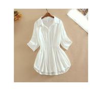 (White, S) Ladies Autumn Solid Office Shirts Lapel Button Slim Waist Ruffled Work Shirts Fashion Simple Women Shirt Tops Blusas Para Mujer