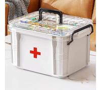 White-S Multi Grid Medicine Organiser - Double Layers, Portable Box With Lid for Home & School First Aid Kit
