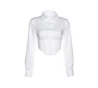 (white, S) Spring Sexy Long Sleeve Women White Shirt Blouse Korea Style Button Up Slim Waist Y2K Crop Tops Female Cardigan Clothing