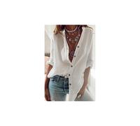 (white, S) Women's V-neck Long Sleeved Shirt, Pure Cotton Casual White Shirt, Loose Fitting For Spring And Autumn Camisas De Mujer Shirt