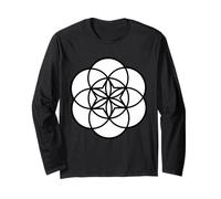White Sacred Geometry Shapes Black and White Flower of Life Long Sleeve T-Shirt