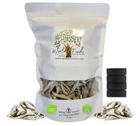 White Sage Clusters Loose Leaves with Charcoal Discs for Easy Burning, Smudging, Energy Cleansing, 100% Pure Organic & Sustainable (8 Oz, White Sage Leaves)