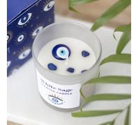 White Sage Scented Candle with Glass Protection Eye, Handmade Crystal Chips, Spiritual Protection