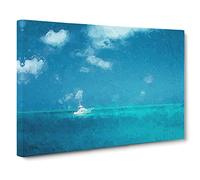 White Sailboat In The Open Ocean Modern Art Canvas Wall Art Print Ready to Hang, Framed Picture for Living Room Bedroom Home Office Décor, 30x20 Inch (76x50 cm)