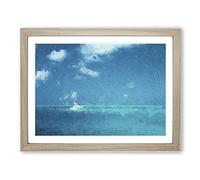 White Sailboat In The Open Ocean Modern Art Framed Print | A2 Oak Framed Wall Art | Ready to Hang | Modern Nautical Picture | Living Room Bedroom Lounge Office