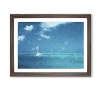 White Sailboat In The Open Ocean Modern Art Framed Print | A3 Walnut Framed Wall Art | Ready to Hang | Modern Nautical Picture | Living Room Bedroom Lounge Office