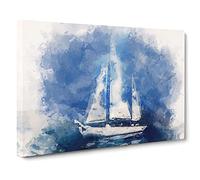 White Sailboat Paint Strokes Canvas Print | Gallery Wrapped 30mm Frame Wall Art | 30x20 inches | Ready to Hang | Abstract Seascape Picture | Living Room Bedroom Lounge Office