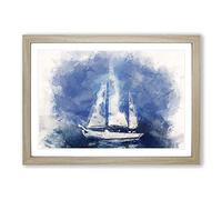 White Sailboat Paint Strokes in Abstract Framed Print | A2 Oak Framed Wall Art | Ready to Hang | Abstract Fantasy Picture | Living Room Bedroom Lounge Office