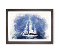 White Sailboat Paint Strokes in Abstract Framed Print | A2 Walnut Framed Wall Art | Ready to Hang | Abstract Fantasy Picture | Living Room Bedroom Lounge Office