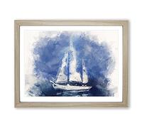 White Sailboat Paint Strokes In Abstract Modern Art Framed Wall Art Print, Ready to Hang Picture for Living Room Bedroom Home Office Décor, Oak A4 (34 x 25 cm)