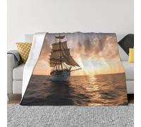 White Sailing Ship at Sunset Blankets for Couch Soft Fleece Throw Blanket Luxury Flannel Lap Blanket Gifts Lightweight Air Conditioning Blankets Fuzzy Cozy Throws for All Seasons