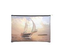 White Sailing Ship at Sunset Makeup Pouch Toiletries Bag Portable Unisex Zipper Travel Cosmetic Bags Waterproof Cosmetic Bags Paper Reusable Cosmetic Bag 16.5 Cm X 22.5 Cm