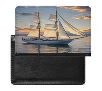 White Sailing Ship at Sunset Passport Holder with Card Slots Portable Passport Cover Compact Waterproof Passports Protector