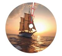 White Sailing Ship at Sunset Printed Christmas Tree Skirt 30 inch Xmas Tree Skirts Mat for Christmas Decoration Indoor Outdoor Ornaments