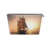 White Sailing Ship at Sunset Prints PVC Leather Travel Toiletry Bag with Silver Zippers, Waterproof Cosmetic Organiser for Makeup, Toiletries & Essentials