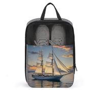 White Sailing Ship at Sunset Shoe Bag Travel Shoe Organizer with Zipper Golf Shoe Dust Bags for Man And Women Shoes Storage Pouch for Travel Waterproof Shoes Tote Sneaker Bags