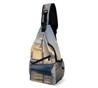White Sailing Ship at Sunset Sling Bag Chest Bag Daypack Shoulder Backpack Travel Shoulder Pack Hiking Chest for Women Men