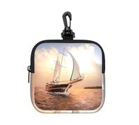 White Sailing Ship At Sunset Square Zipper Pouch with All-Over Print,Waterproof Rubber-Fabric, Lightweight Durable Small Organizer Bag for Coins, Cards, Keys