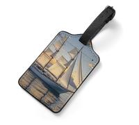 White Sailing Ship at Sunset Tag Luggage with Name Card Identifiers Leather Identifiers Travel Tags Backpack Tag for Long Flight Must Travels Gift Airport Essentials 2.8 X 4.7 in