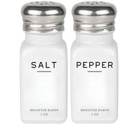 White Salt and Pepper Shakers Set by Brighter Barns - Dining Table Decor, Countertop Accessory - Neutral Minimalist Glass Salt Shaker - Modern Kitchen Accessories for Restaurant, Hotel, Airbnb (White)