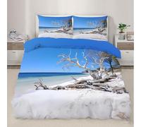 White Sand Beach Bedding Set Super King Dead Trees on the Beach Duvet Cover Set 3Pcs Azure Ocean View Comforter Cover for Kids Boys Girls Teens Room Decor Quilt Cover,2 Pillowcases