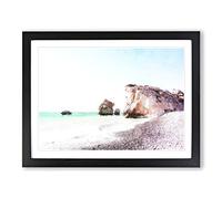 White Sand Beach In Cyprus Painting Modern Art Framed Print | A2 Black Framed Wall Art | Ready to Hang | Modern Beach Picture | Living Room Bedroom Lounge Office