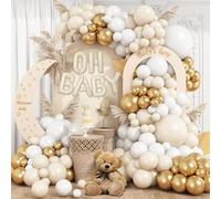 White Sand Gold Balloons Garland Arch Kit,Baby Shower Decorations Boy Girl with Oh Baby Balloon Banner for Boho Neutral Oh Baby Shower Birthday Gender Reveal Party Decoration