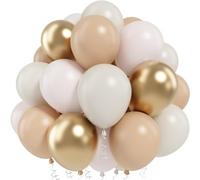 White Sand Gold Balloons Set, 12 Inch Double Stuffed Blush Beige Boho Party Balloons with Metallic Chrome Gold Neutral Cream Nude Latex Balloon for Birthday Baby Bridal Shower Wedding Party Decoration