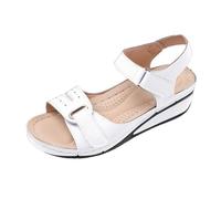 White Sandals for Women Ladies Summer Ankle Strappy Comfortable Orthotic Arch Support Platform Low Wedge Toe Post Leather Cushion Walk Walking Sandals UK Comfy Orthopedic Shoes Wedges Footwear
