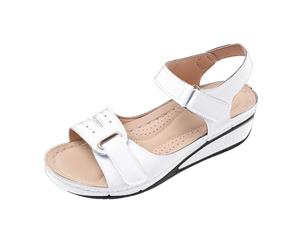 White Sandals for Women Ladies Summer Ankle Strappy Comfortable Orthotic Arch Support Platform Low Wedge Toe Post Leather Cushion Walk Walking Sandals UK Comfy Orthopedic Shoes Wedges Footwear