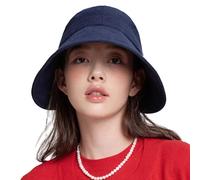 WHITE SANDS MOJA Linen Victorian Bonnet Hat Sun Cap, Foldable Summer Visor | New Katy, Navy, Small-Large