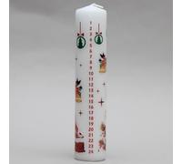 White Santa and Bells Advent Pillar Candle 4 - Unscented Wax Christmas Countdown, 70hr Burn, Festive Candle for Table, Mantelpiece & Seasonal Décor
