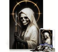 White Santa Muerte 1000 Piece Jigsaw Puzzles for Teenagers Jigsaw Cognitive Workout Calm Leisure Ideal Fit Winter Gift (50x75cm)