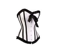 White Satin Black Frill Retro Costume Goth Burlesque Bustier Overbust Corset Top