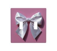 White Satin Bow On Light Pink Double Gang Toggle Light Cover Wall Plate Switch Decor Standard Size - 11.4x11.4cm