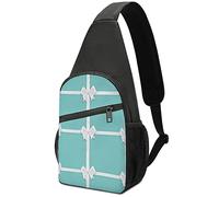 White Satin Bow with Ribbon on Turquoise Blue Background Adjustable Fanny Waist Pack Pouch, Crossbody Durable Runners Bag Wallet for Sports Cycling Gym Hiking Fitness Women Men