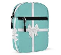 White Satin Bow with Ribbon on Turquoise Blue Background Adjustable Fanny Waist Pack Pouch, Waterproof Crossbody Runners Bag Wallet for Gym Hiking Fitness Women Men 6.1 x 2.2 x 7.9 inch
