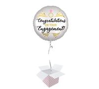White Satin Engagement Round Foil Helium Balloon - Inflated Balloon in a Box