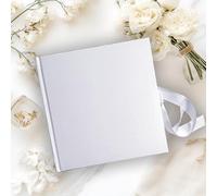 White Satin Hard Cover Wedding Guestbook Notebook Photo Album Ribbon 86 Pages 19x19cm 7.5x7.5" 120gsm Paper for Sublimation Creative Project Christening Anniversary New Baby Celebration Ceremony Gift