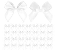 White Satin Ribbon Bows, 8CM Self Adhesive Satin Fabric Bows, 30 PCS