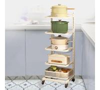 White Sauce Pan Storage Rack - Kitchen Counter Shelf nizer for Plates Bowls & Cups - 5 Boards & 1 Basket - Efficient Kitchen Space Saver