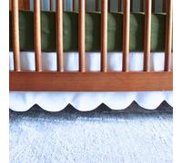 White Scalloped Crib Skirt Ruffle (One-Sided Add-On), Adjustable Linen Cotton Blend, Neutral Baby Bedding for Boys and Girls, Elegant Nursery Decor Skirt