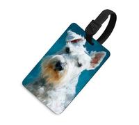 White Schnauzer on Blue Luggage Tag Travel Bag Suitcase Baggage Name Tags
