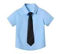 White School Shirts Boys School Uniform Shirt Oxford Shirt Button-up Slim Fit Kids Summer Single-breasted Solid Colour Short Sleeve Lapel Cardigan Boys and Girls College Style Tie Candy Colour Shirts